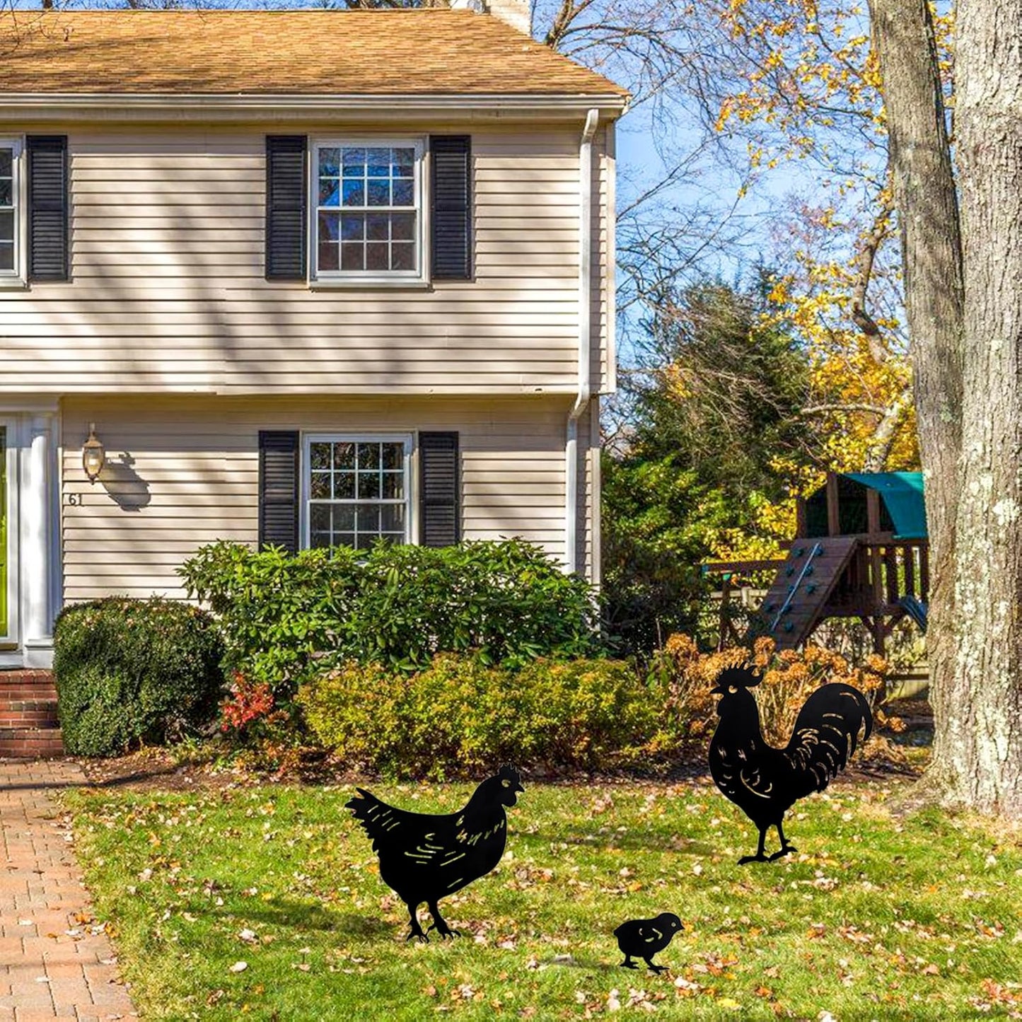 Metal Chicken Yard Decor 3 Pcs Rooster Garden Stakes,Chicken Gifts for Women/Men,Hen/Chicks Silhouette Statues for Yard Art,Backyard,Patio,Lawn Ornaments,Outdoor Decor