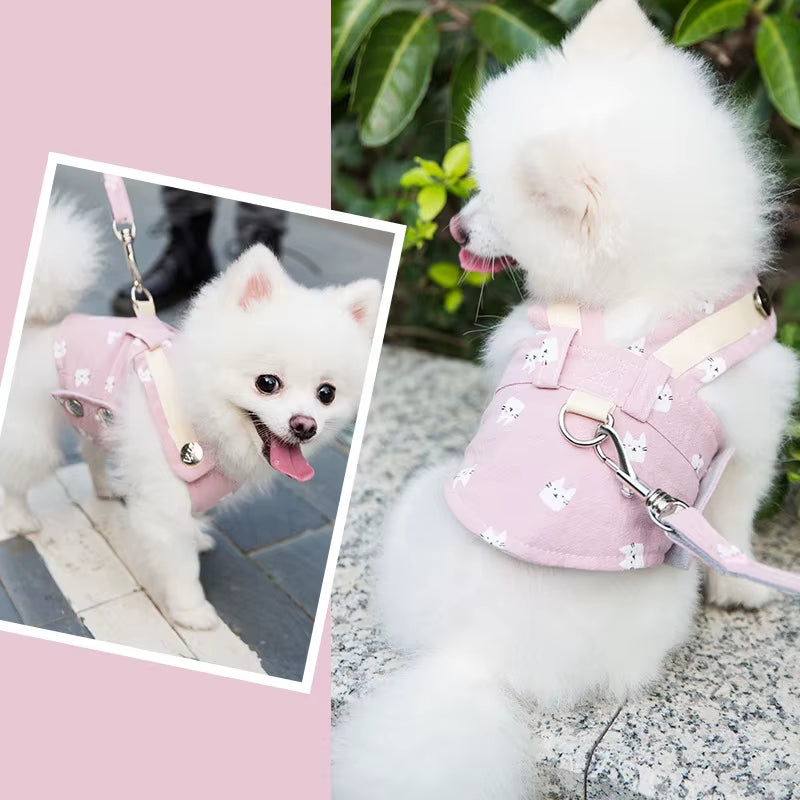 Cute Pet Dog Harness Leash Set Pet Chest Strap Breathable Dog Leash Walking Rope for Small Dogs Pomeranian Pet Vest Harness Rope