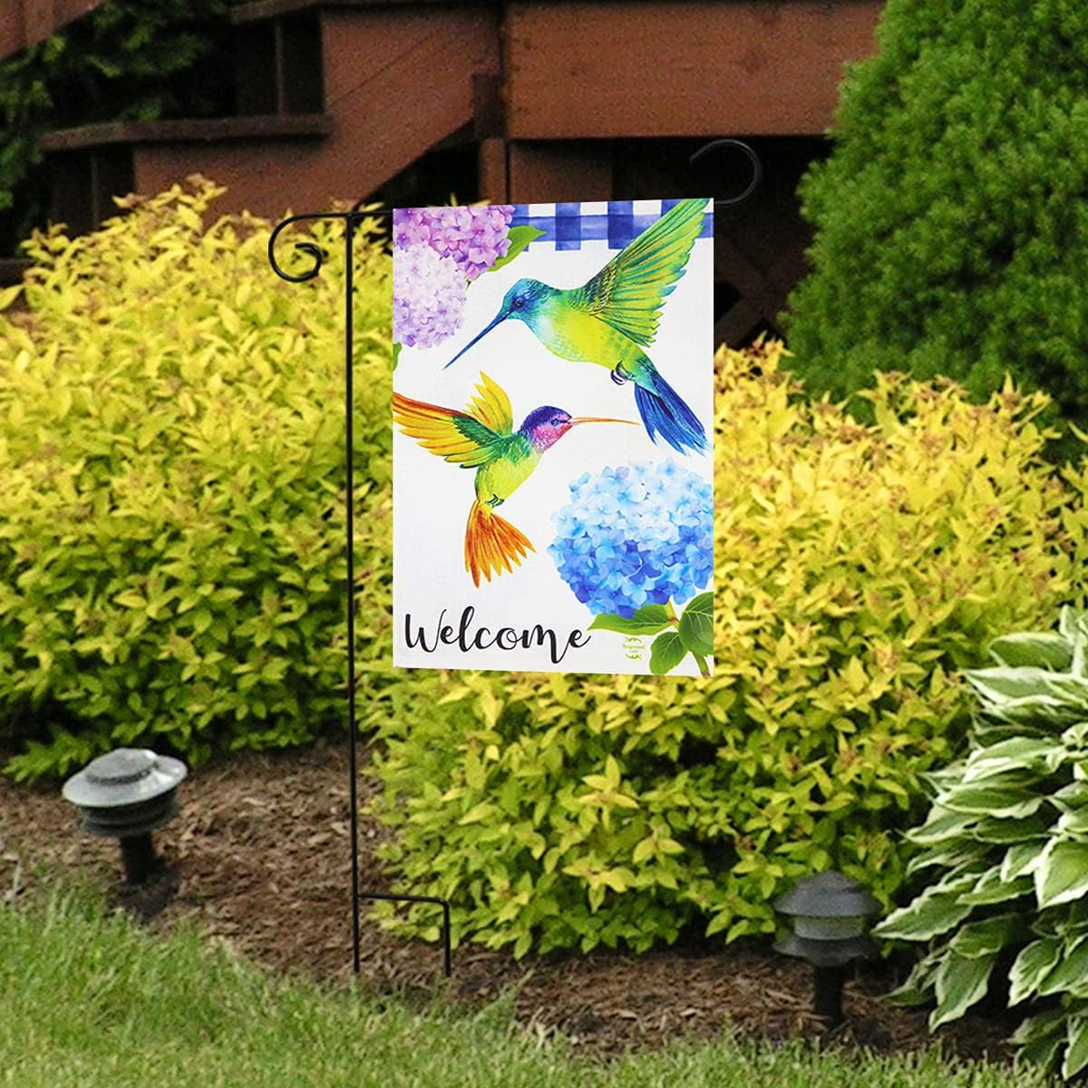 Hummingbirds and Hydrangeas Spring Burlap Garden Flag 12.5" X 18"