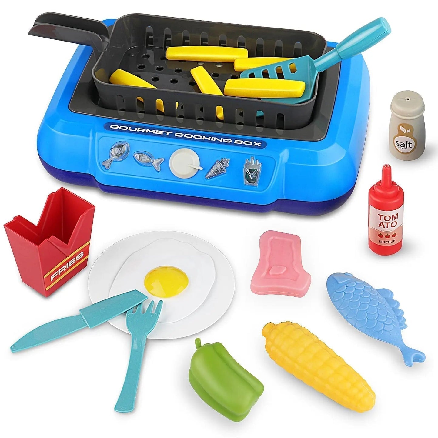 Kitchen Color-Changing Toys Food Gourmet Cooking Box Toy with Light 20PCS Simulation Playset Kitchen Accessories for Kids Gift