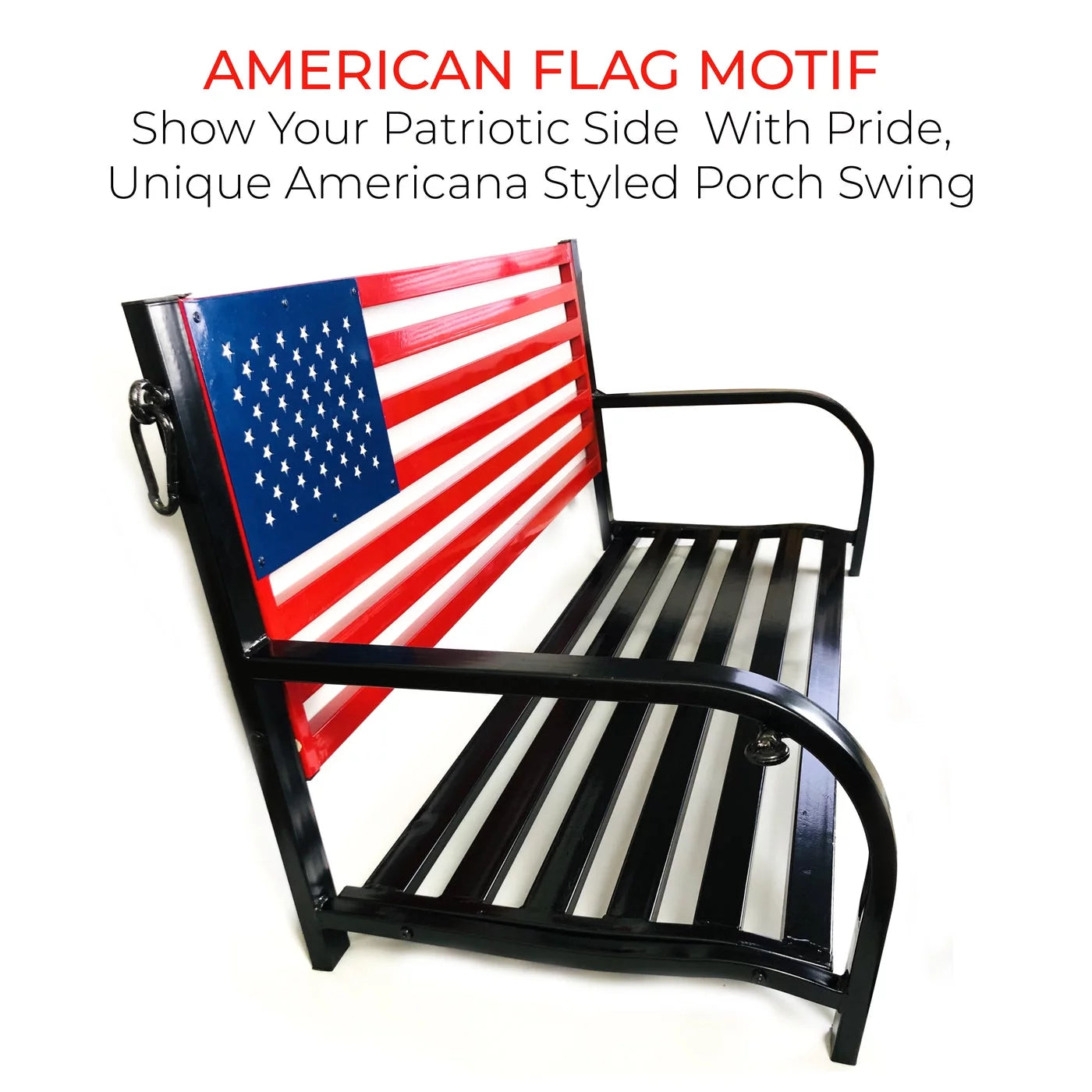 American Flag Outdoor Porch Swing W Hanging Chains - Red, White, Blue