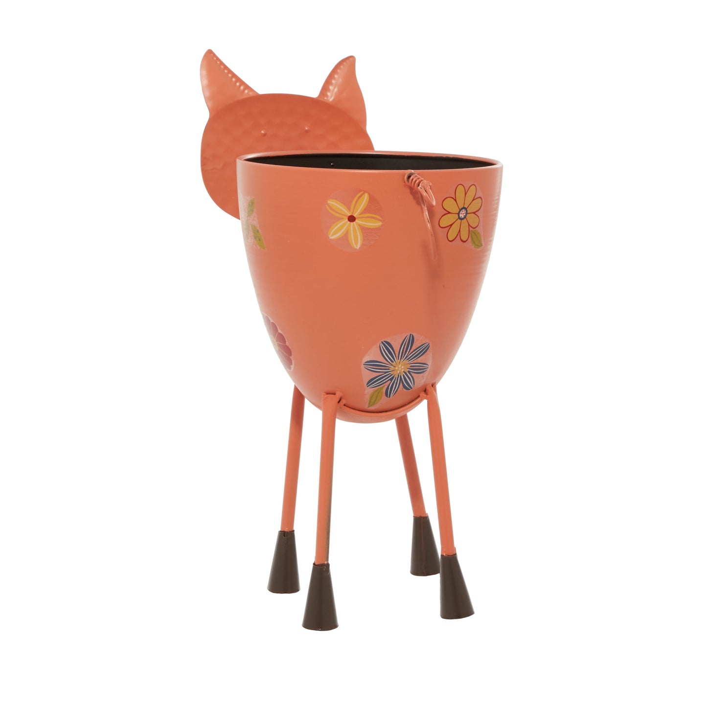 8" X 16" Indoor Outdoor Pink Metal Pig Planter with Floral Pattern Planter