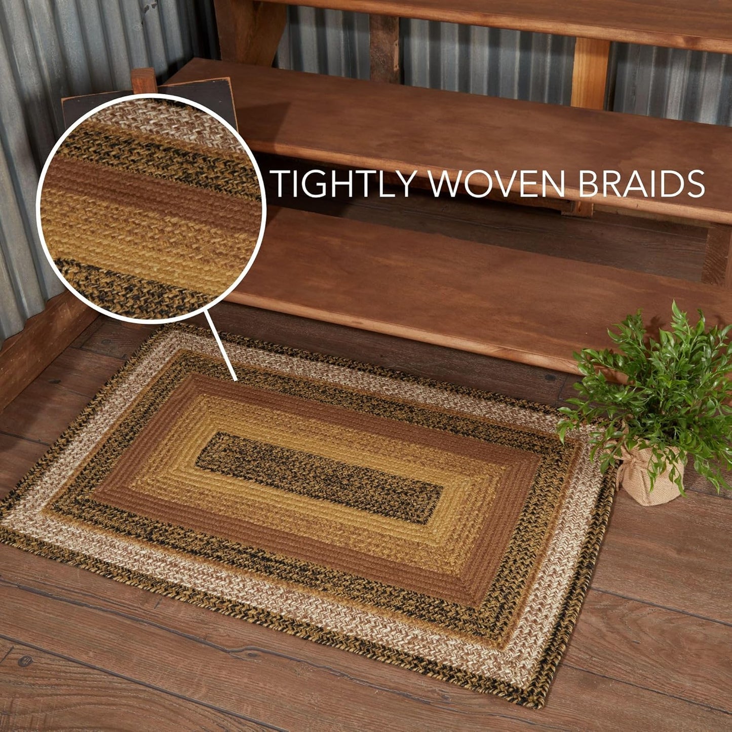 Kettle Grove Primitive Jute Black Striped Accent Rug Rectangle W/Floor Pad 24"X36"