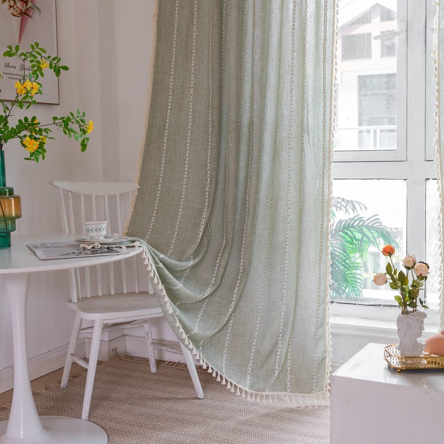 Boho Curtains for Bedroom Gray Vintage Curtains Living Room 52" W X 84" L