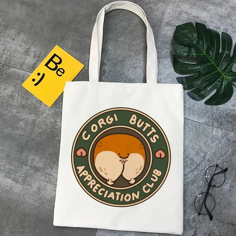 Corgi Dog Cartoon Funny Shopping Bag Graphic Tote Handbag Harajuku Shopper Bag for Women Eco Large-Capacity Female Shoulder Bag