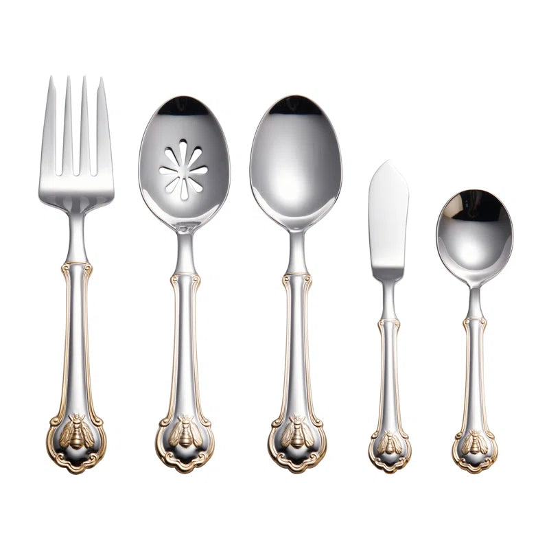 Napoleon Bee Gold Accent 45-Piece 18/10 Stainless Steel Flatware Set, Service for 8