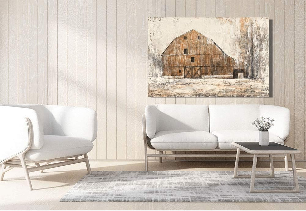 Farmhouse Rustic Wall Decor Hand Painted Barn Canvas Wall Art Painting Country Pictures Artwork for Living Room Bedroom Bathroom