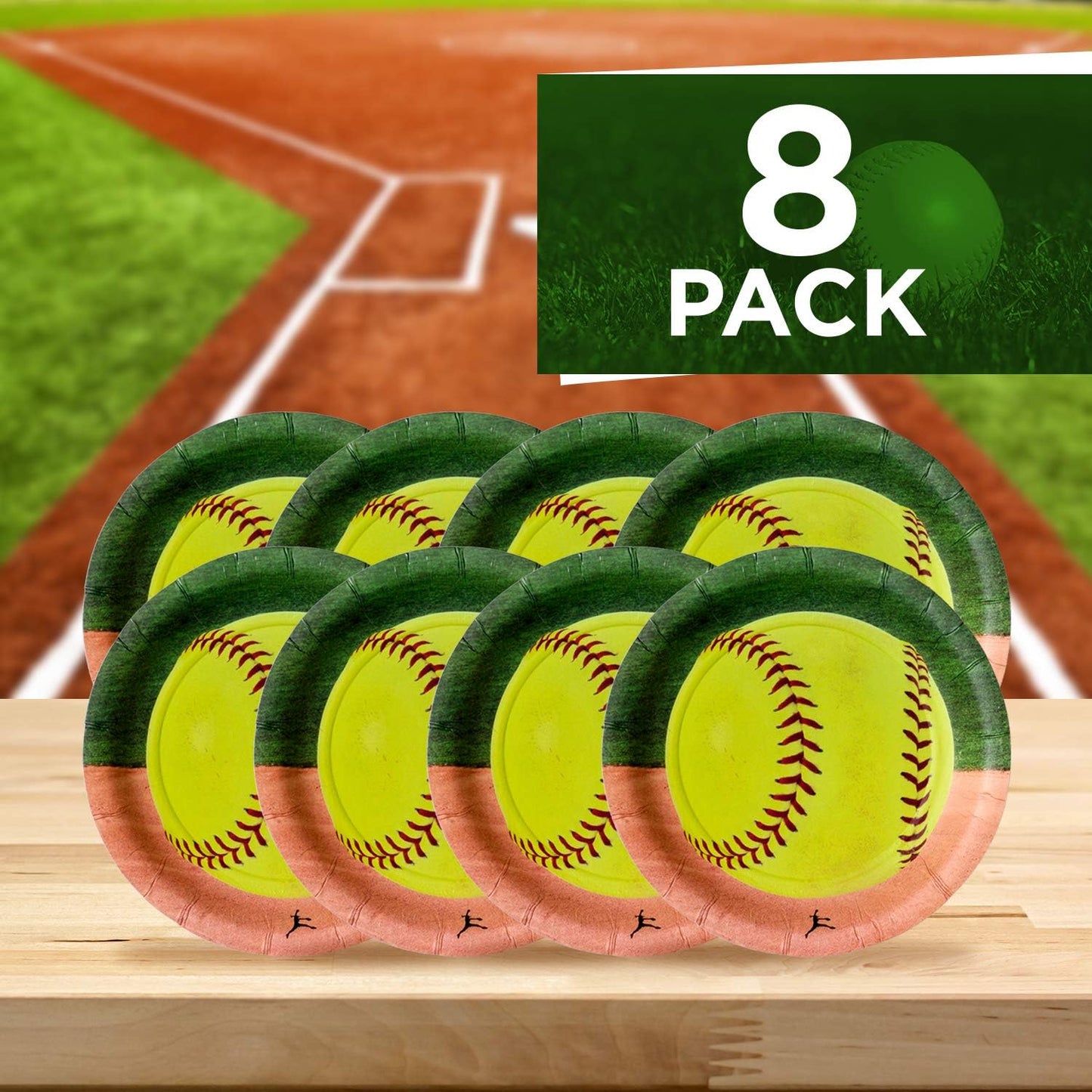 Softball 7" round Dessert Paper Plates (8 Pack) Girl'S Fastpitch Softball, Extra Innings Collection by