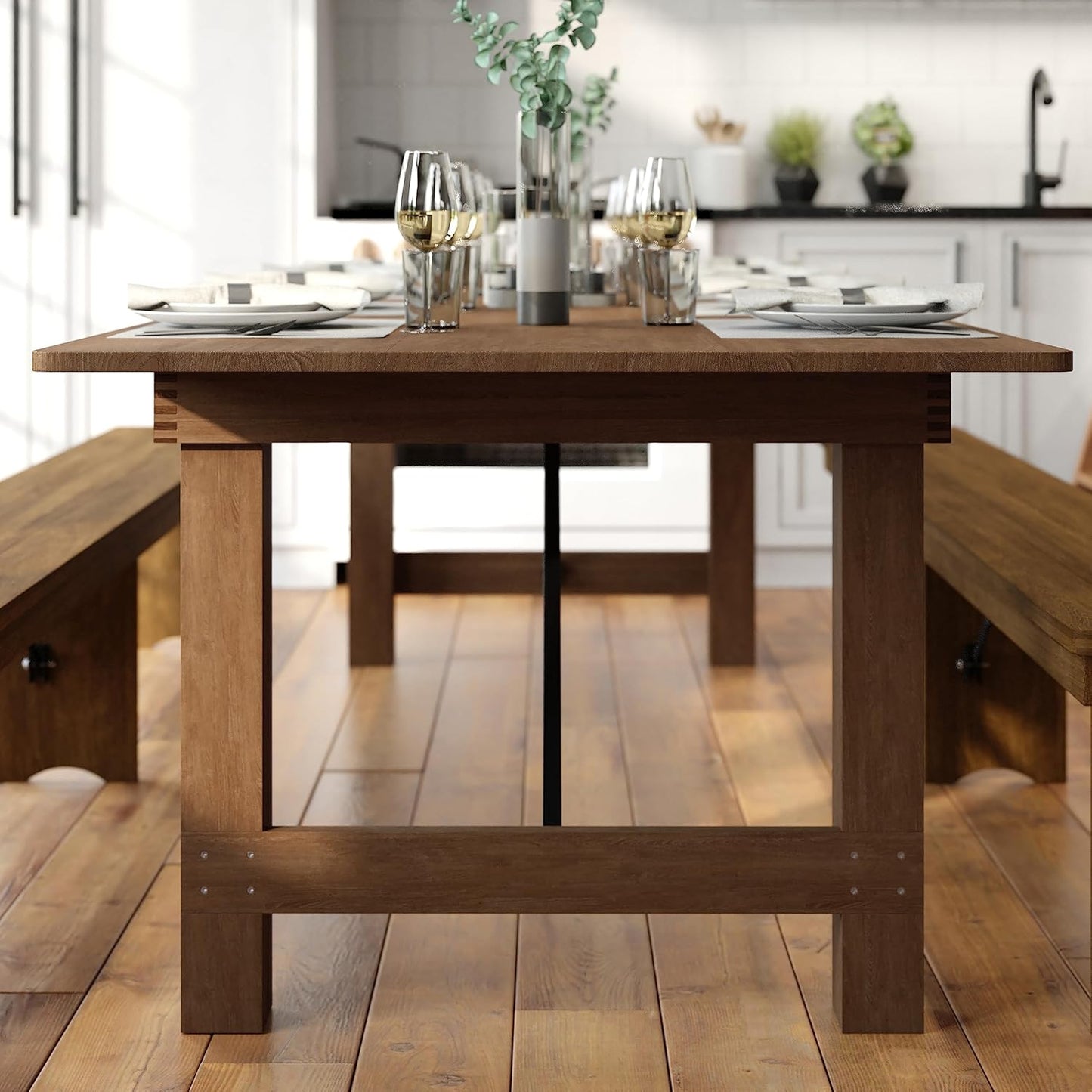 Hercules Series 9' X 40" Rustic Solid Pine Folding Dining Table, Rectangular Antique Farmhouse Dining and Event Extension Table