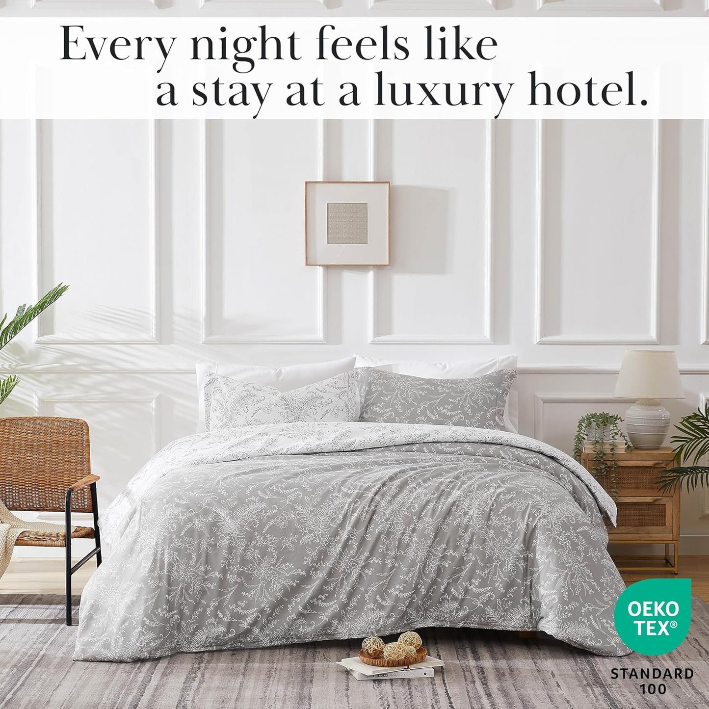 Reversible Floral Duvet Cover Set, Twin//Xl – Premium Microfiber Bedding, Easy Care – Includes 1 Twin Duvet Cover and 1 Sham, Machine Washable, Winter Brush Steel Grey