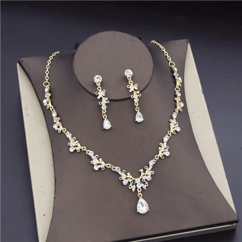 Fashion Bridal Jewelry Sets for Women Earring Necklace Set Rhinestone Crystal Wedding Necklaces Earrings Sets