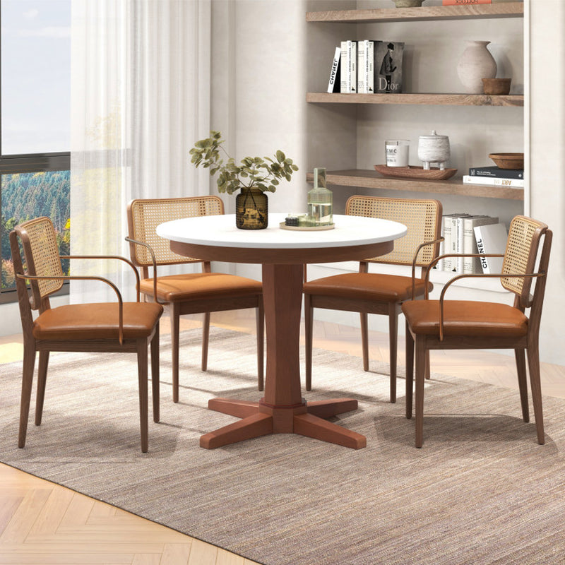 35 Inches Wooden round Dining Table with Pedestal Base