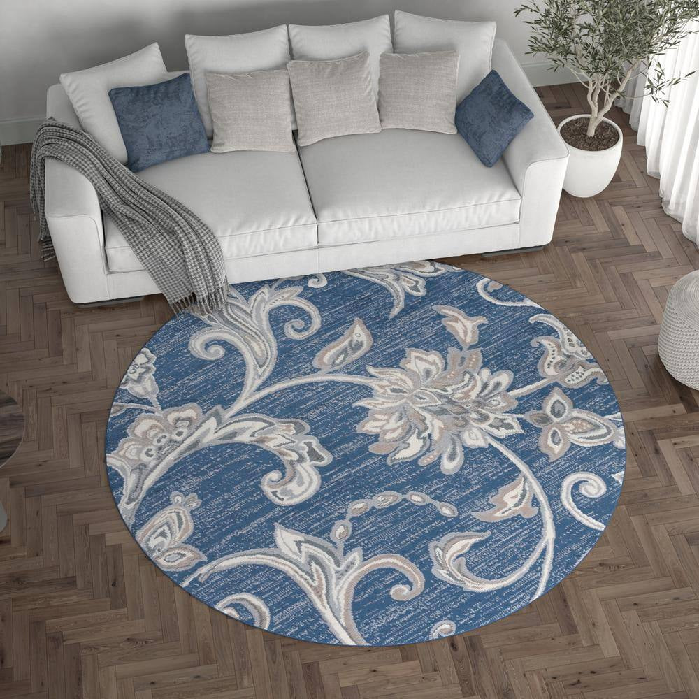 Madison Floral Navy 6 Ft. round Indoor Area Rug