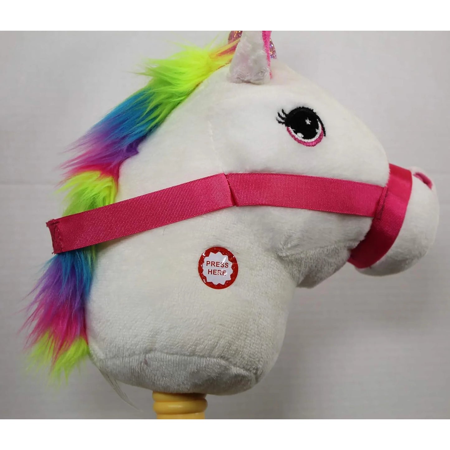 White Unicorn Stick Horse with Sound