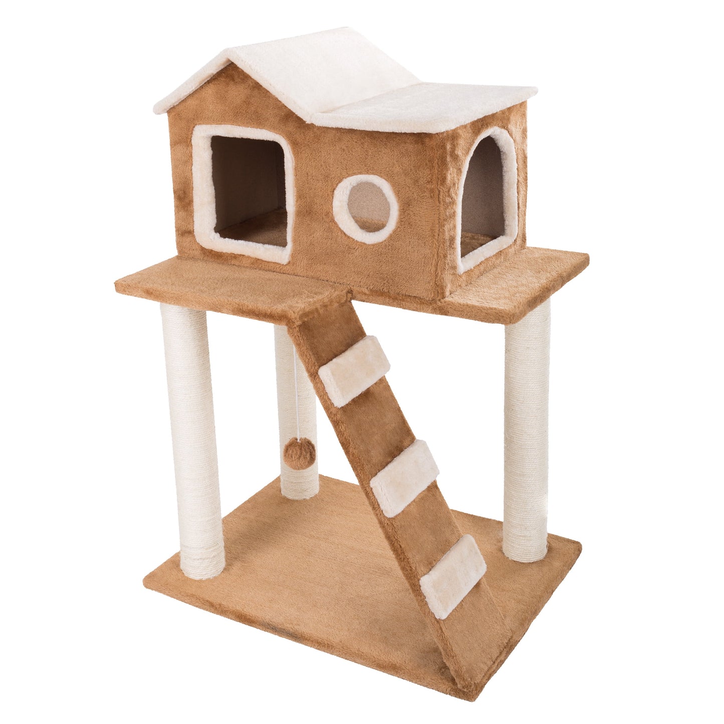 3-Tier Cat Tower - Napping Perches Cat Condo with Ladder 3 Sisal Rope Scratching Posts Hanging Toy ? Cat Tree for Indoor Cats by (Brown)