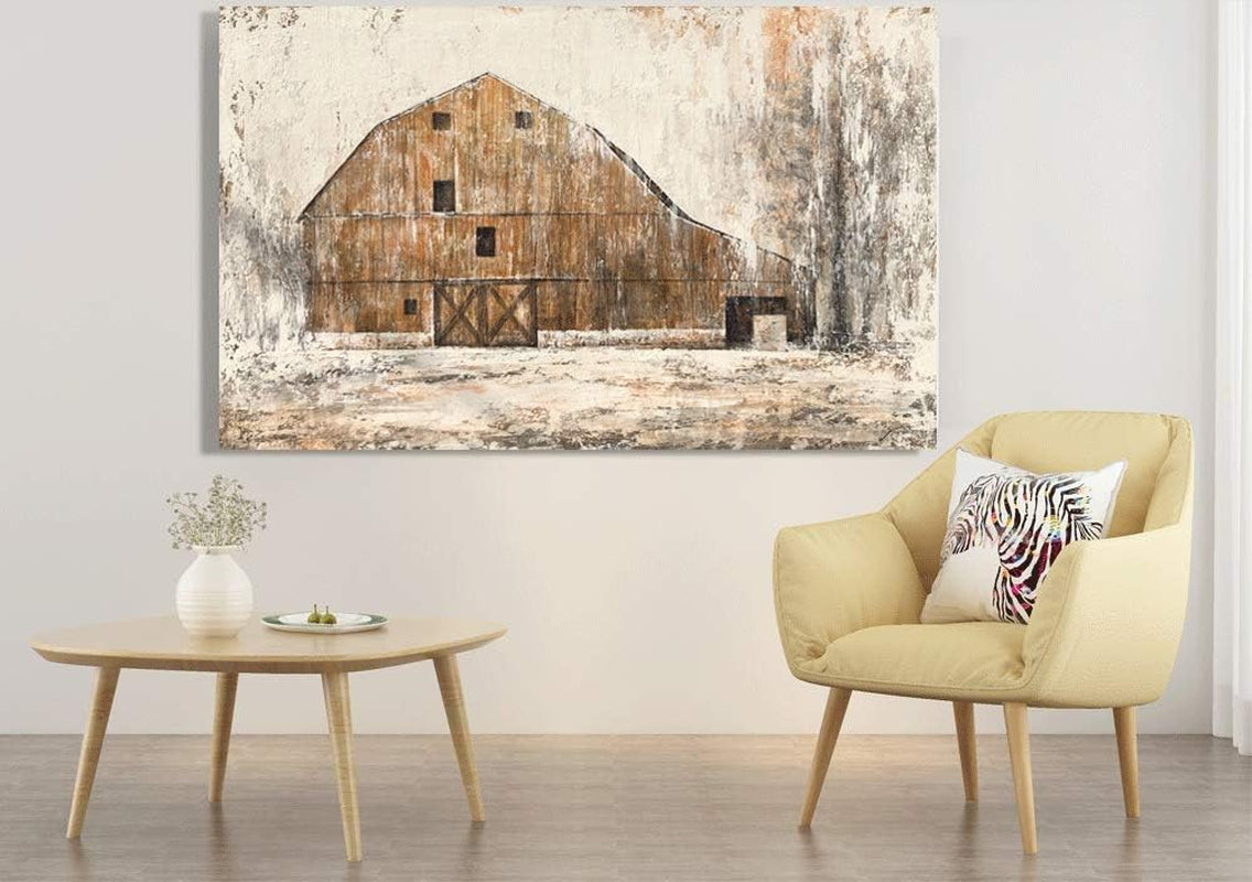 Farmhouse Rustic Wall Decor Hand Painted Barn Canvas Wall Art Painting Country Pictures Artwork for Living Room Bedroom Bathroom