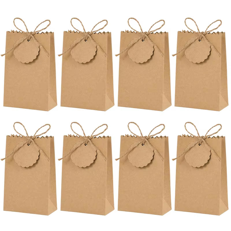 50/10Pcs Kraft Paper Gift Box with Rope Retro Candy Cookie Bag Wedding Favors Birthday Party Supplies Christmas Gift Packaging