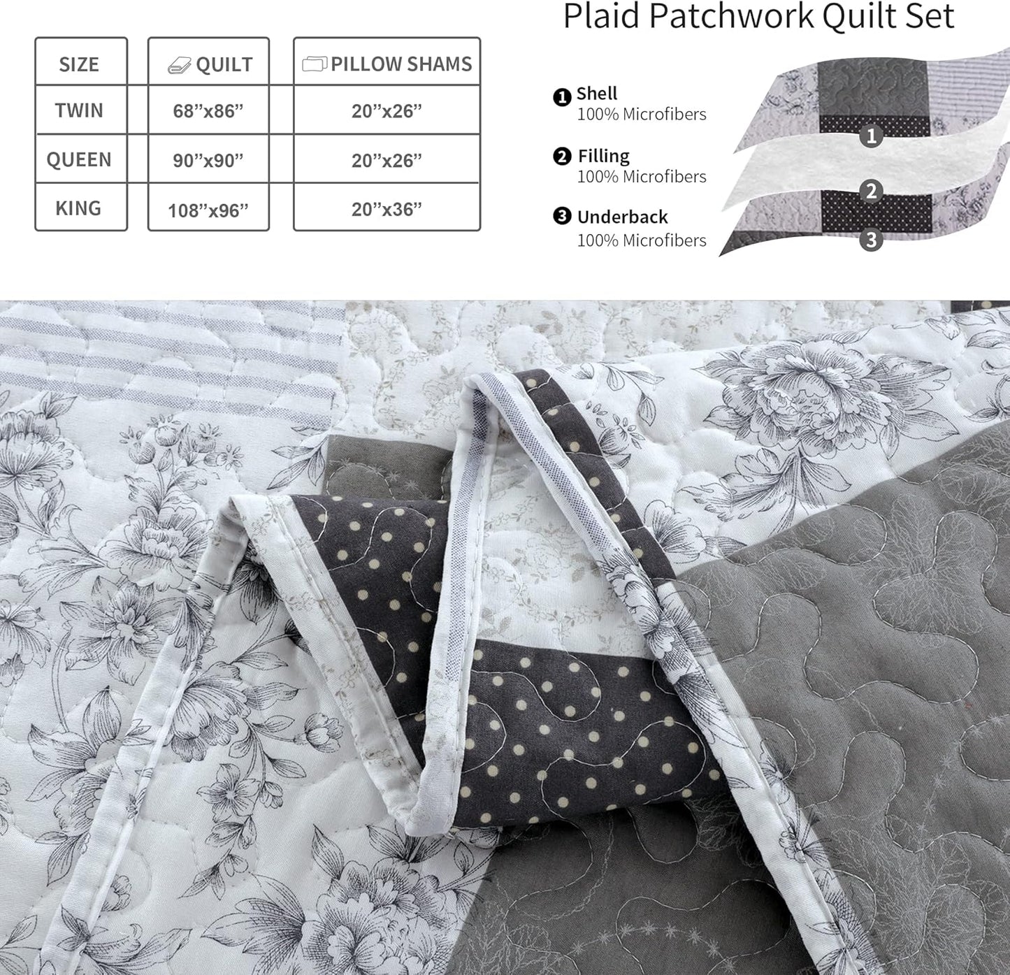 Quilt Set King Floral Bedspread Coverlet Plaid Patchwork Quilt Bedding Morden Lightweight Bedspread Reversible Home Quilts Grey Paisley Floral Quilt Bedspread Black White Plaid Quilt
