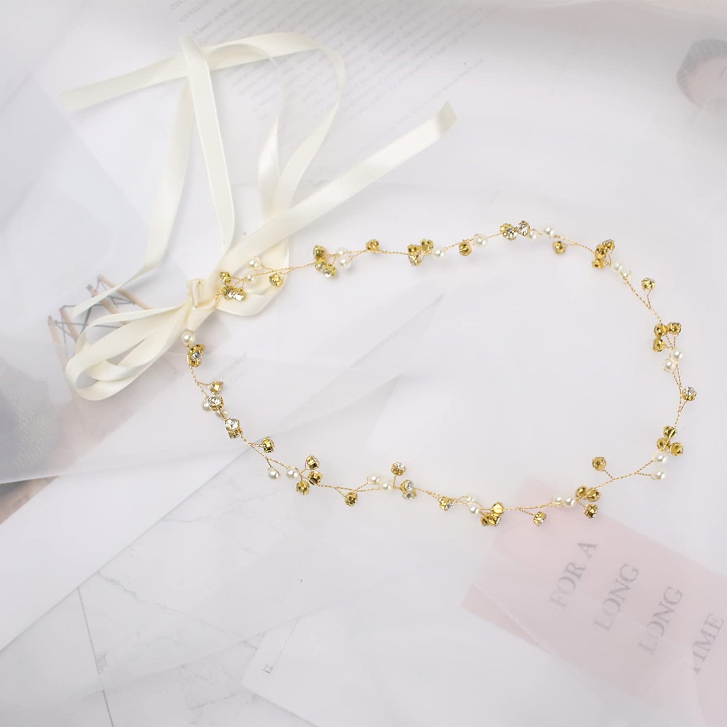 Bridal Headpiece - Gold Rhinestone Headband with Crystals, Wedding Hair Accessories for Brides and Bridesmaids