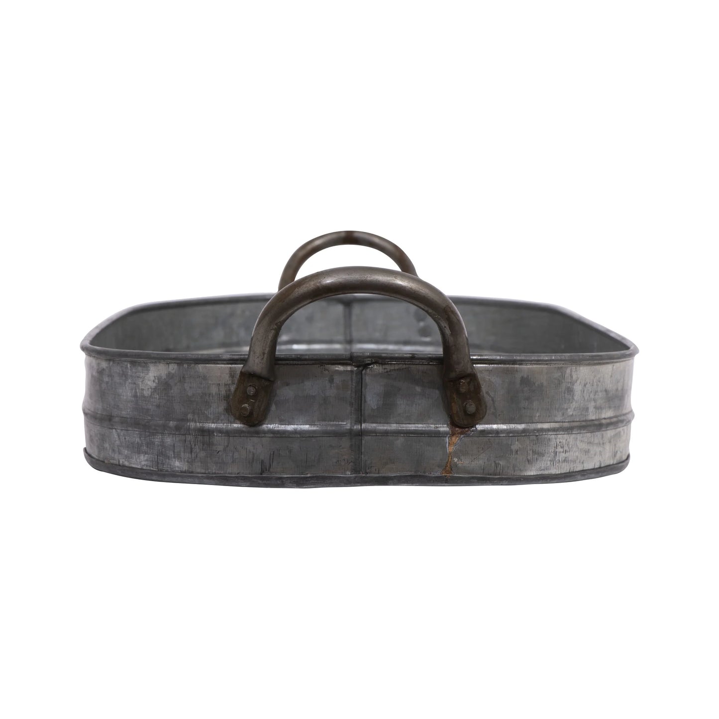 Oval Galvanized Metal Tray with Handles