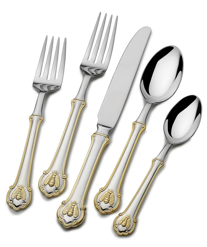 Napoleon Bee Gold Accent 45-Piece 18/10 Stainless Steel Flatware Set, Service for 8