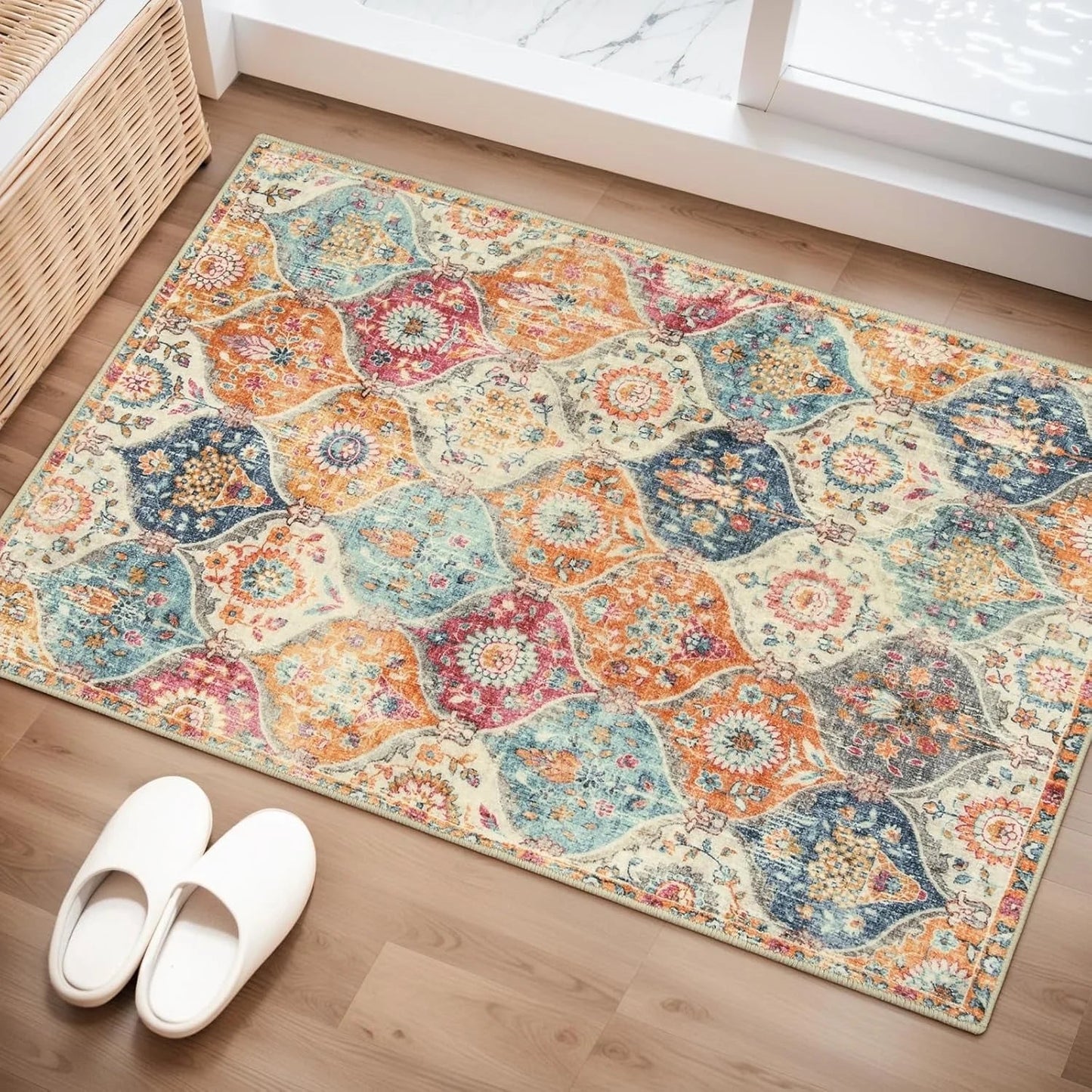5'X7' Area Rug for Living Room Non-Slip Moroccan Indoor Washable Rug Ultra-Thin Foldable Soft Carpet Floral Accent Throw Rug for Kitchen Entryway Bathroom Bedroom Office Carpet,Grey