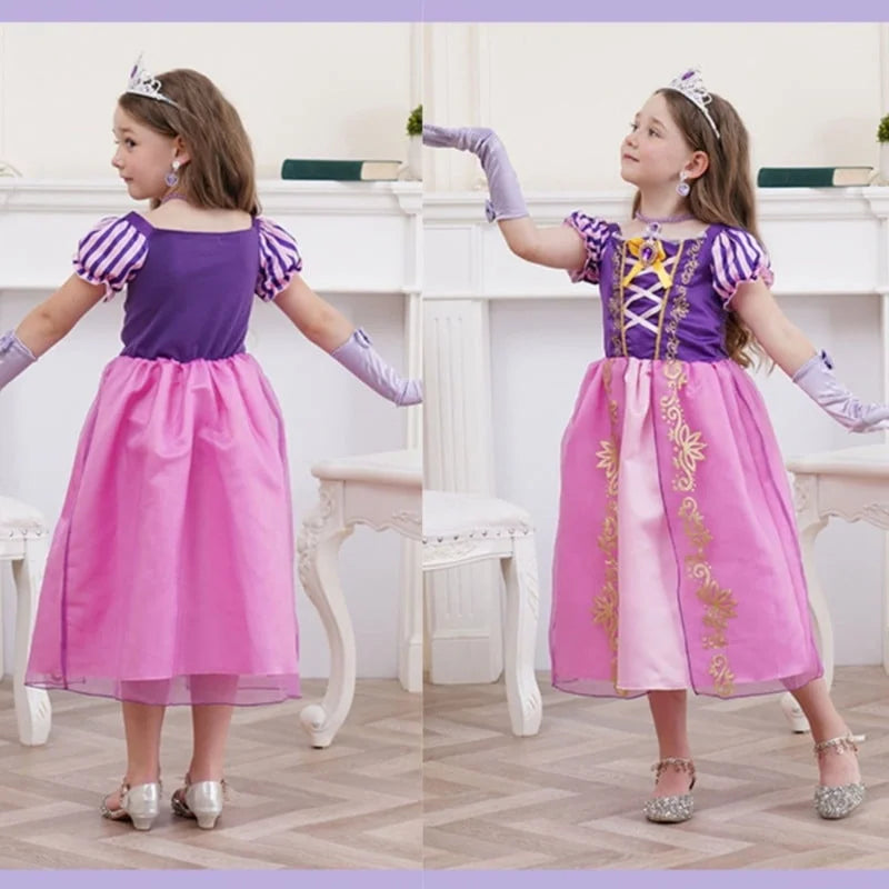 Rapunzel Dress for Girls Floral Puffy Rapunzel Princess Costumes Kids Dress up Halloween Cosplay Birthday Dresses up with Accessories 120 CM 5-6 Years