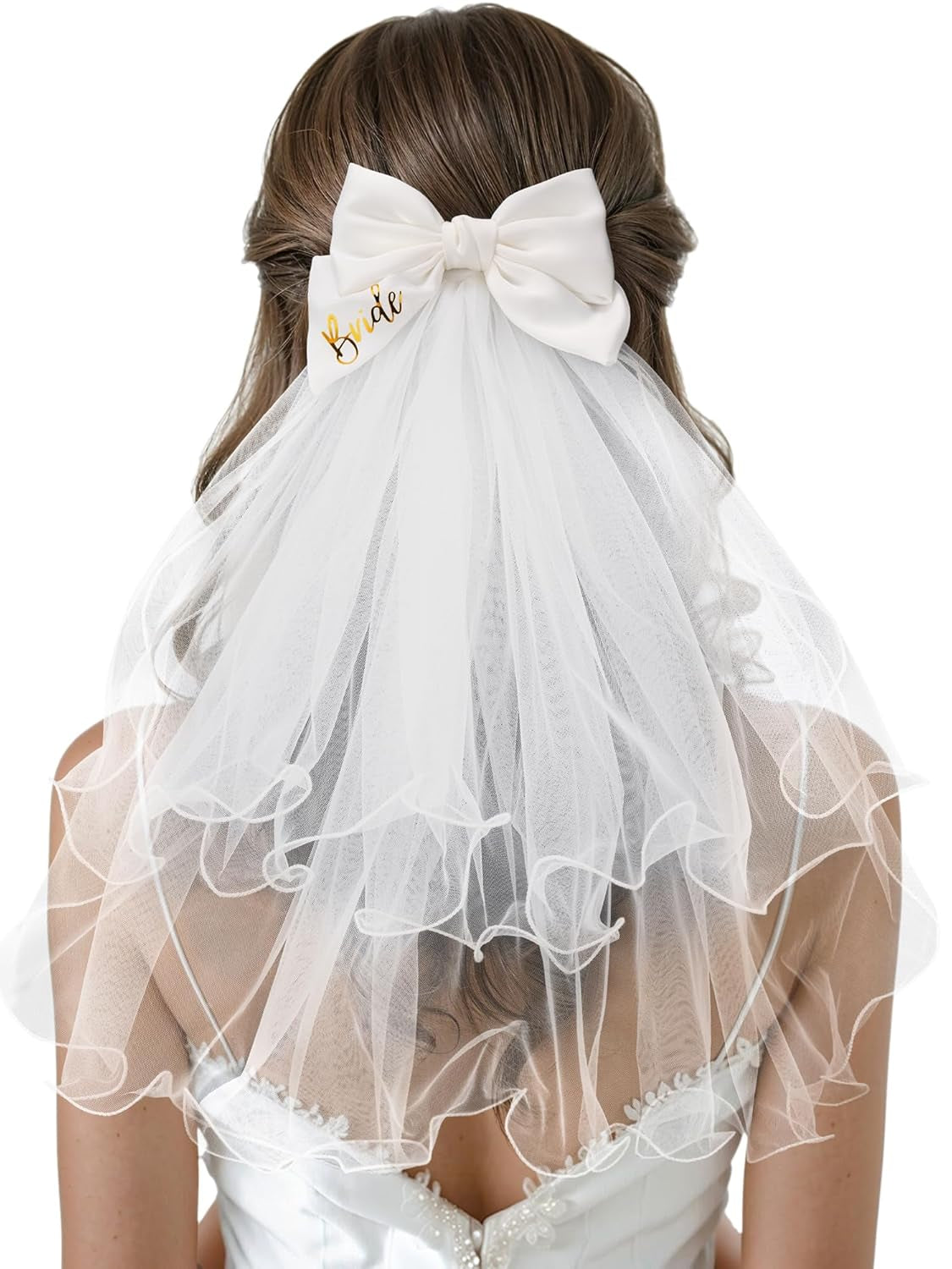 Bridal Hair Bow Veil White Bow Clip Bachelorette Party Decorations Pearl Accessories Bride to Be Bridal Shower Gift