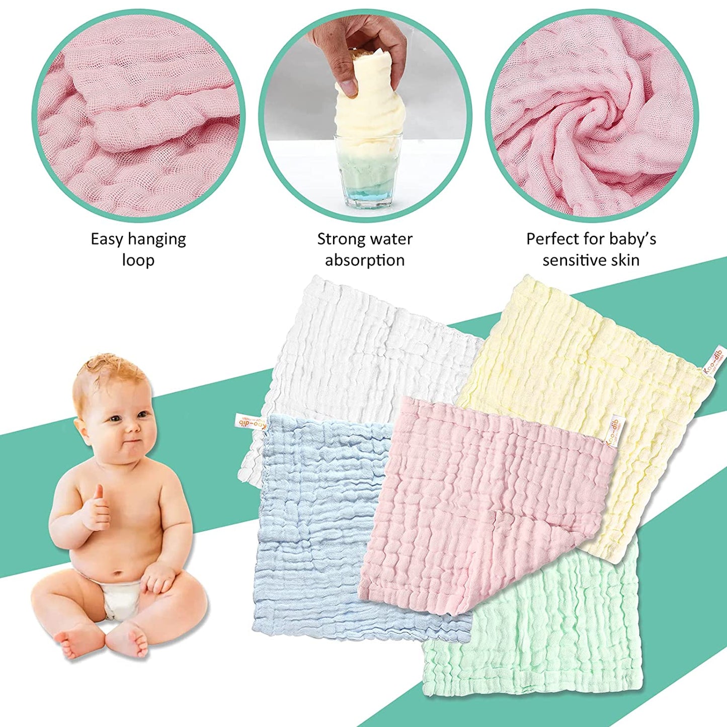 Baby Muslin Washcloths Baby Wipes Soft Newborn Essentials Baby Towels and Washcloths for Face Towel for Sensitive Skin Baby Wash Cloths 10 Pack 10X10 Inches Baby Register Shower Gift