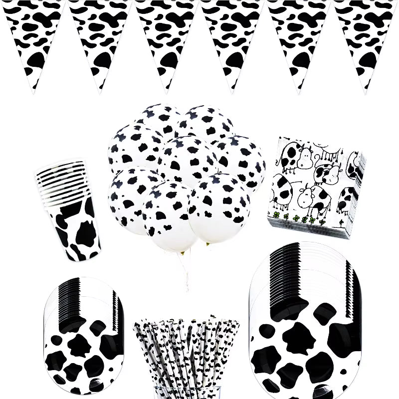 Farm Cow Theme Birthday Party Disposable Cup Plate Tablecloth Animal Cow Balloons Baby Shower Wedding Decoration Kids Favors