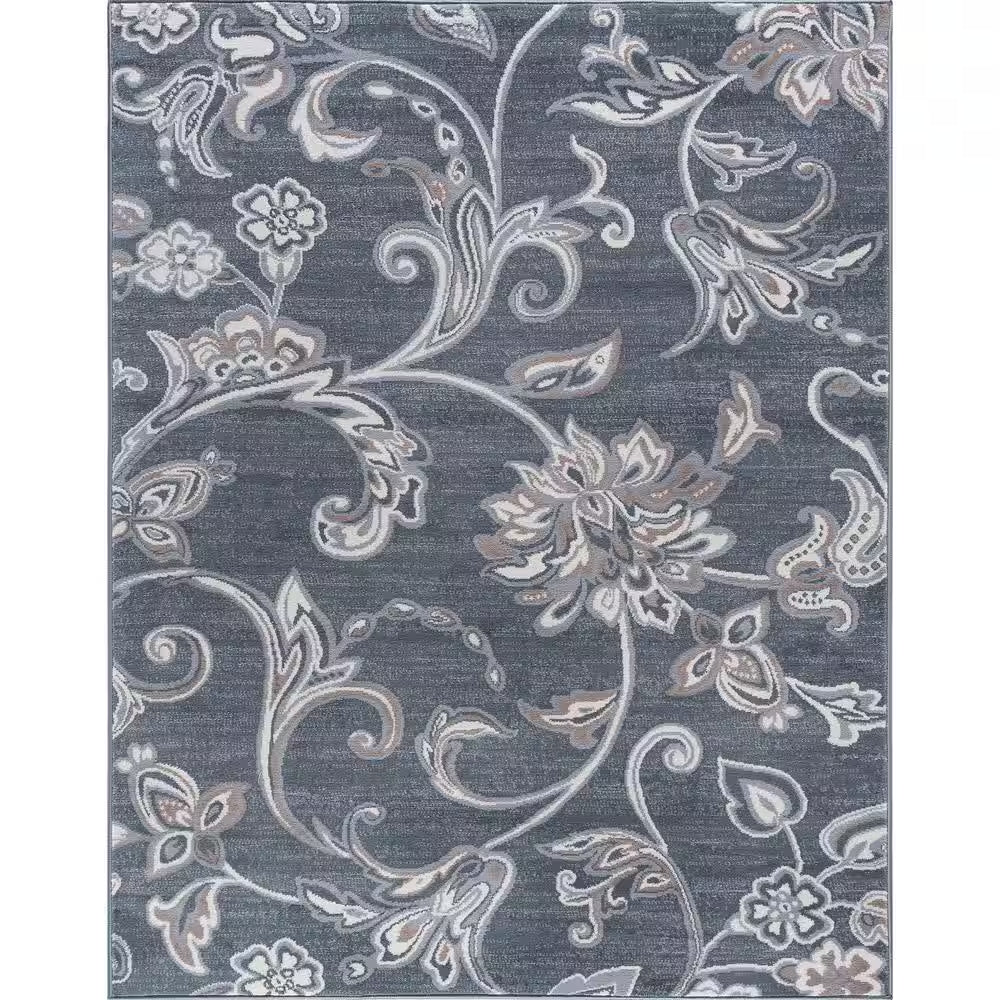 Madison Floral Gray 6 Ft. round Indoor Area Rug