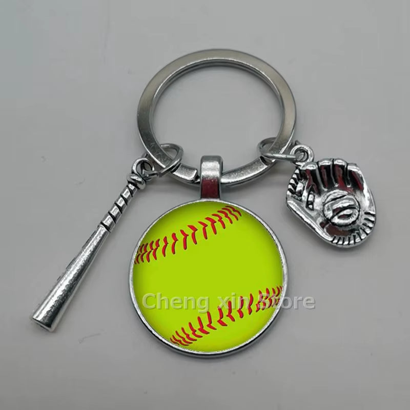 Baseball Softball Convex Photo Glass round Dome Keychain Jewelry, DIY Keychain