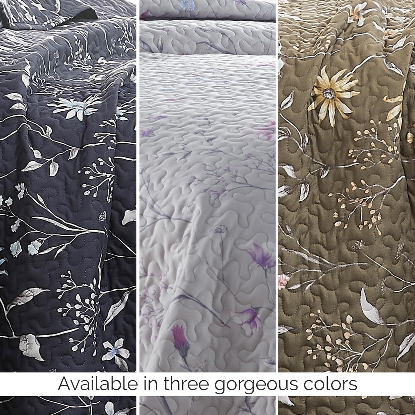 Oversized Queen Size Quilt Bedding Set, All Season Lightweight Bedspread, Boho Coverlet Full Size, Floral Bedding 3-Piece Set with Two Matching Shams, Full/Queen, Blue
