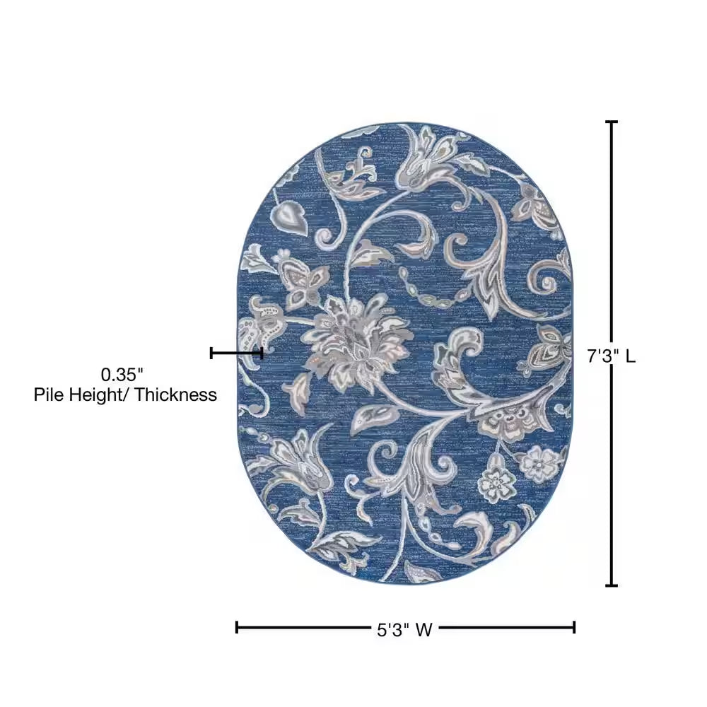 Madison Floral Navy 5 Ft. X 8Ft. Oval Indoor Area Rug