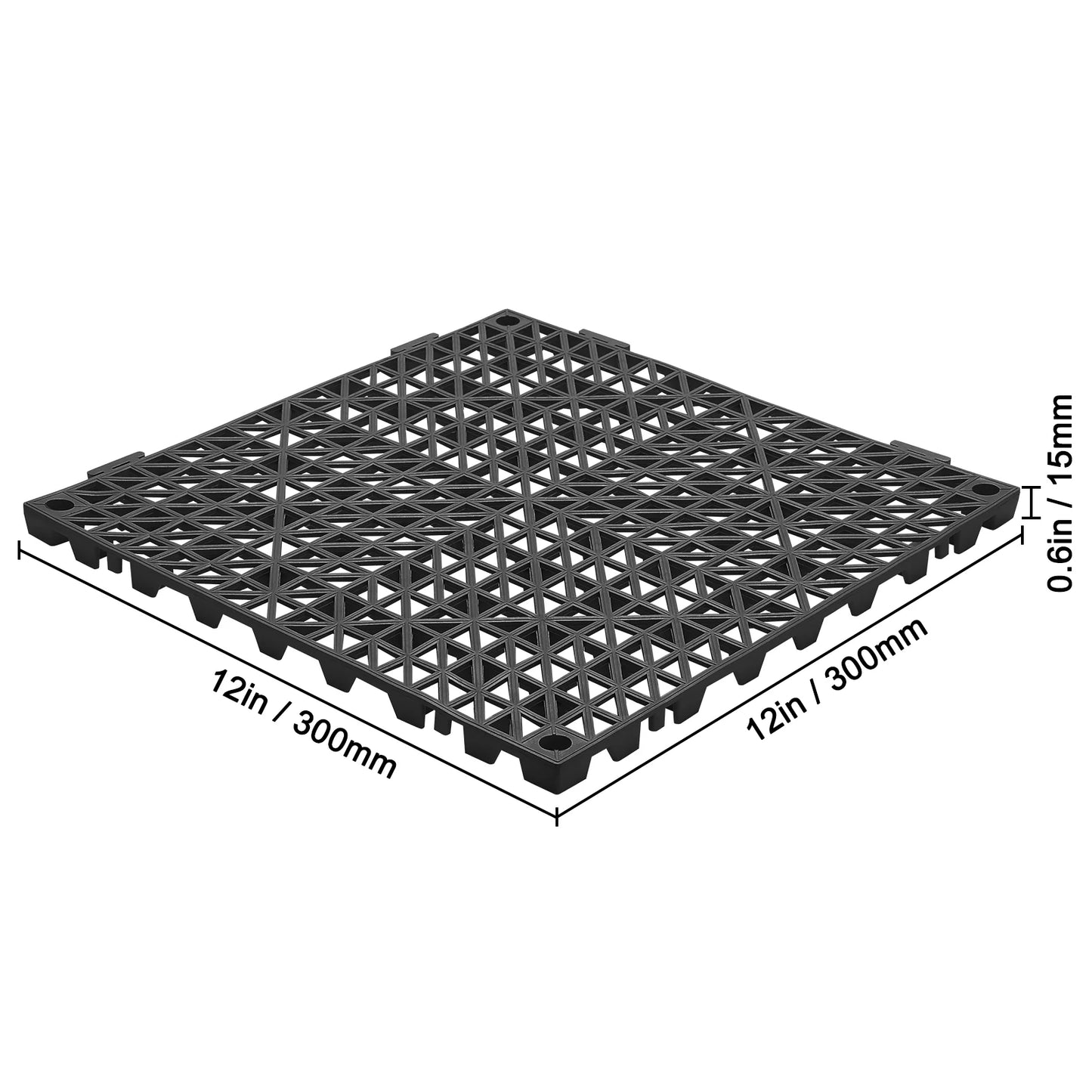 12 PCS Interlocking Drainage Floor Mat 12" X 12" X 0.6" Modular Interlocking Cushion PVC Non-Slip Drainage Tiles Mats for Pool, Bathroom, Shower, Deck, Patio (Black)