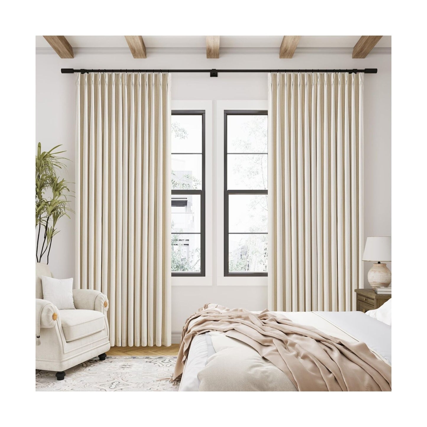 Pleated Linen Blackout 120 Inch Curtains for Living Room Dining 2 Panels Set ...