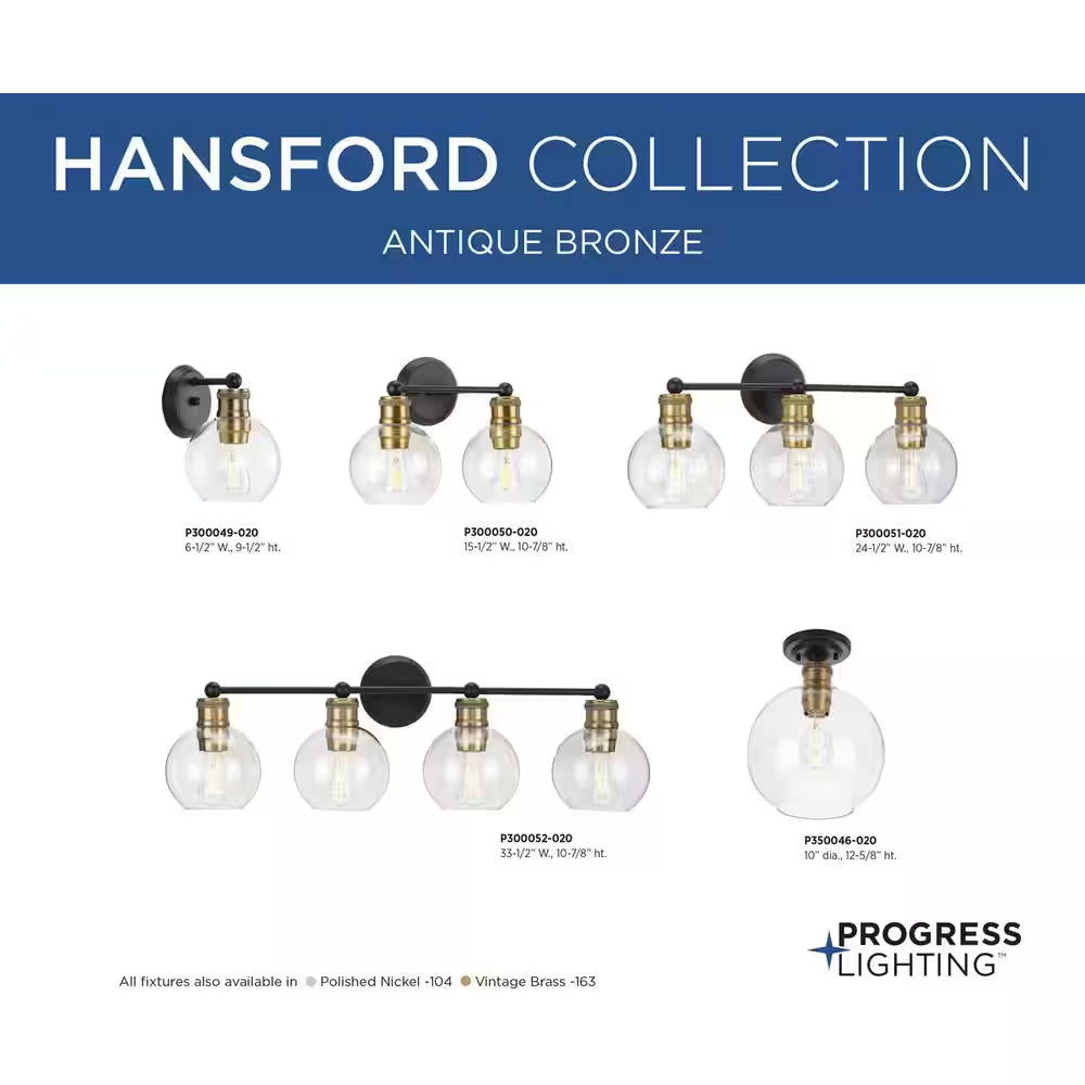 Hansford Collection 1-Light Antique Bronze Clear Glass Coastal Farmhouse Bathroom Vanity Wall Light