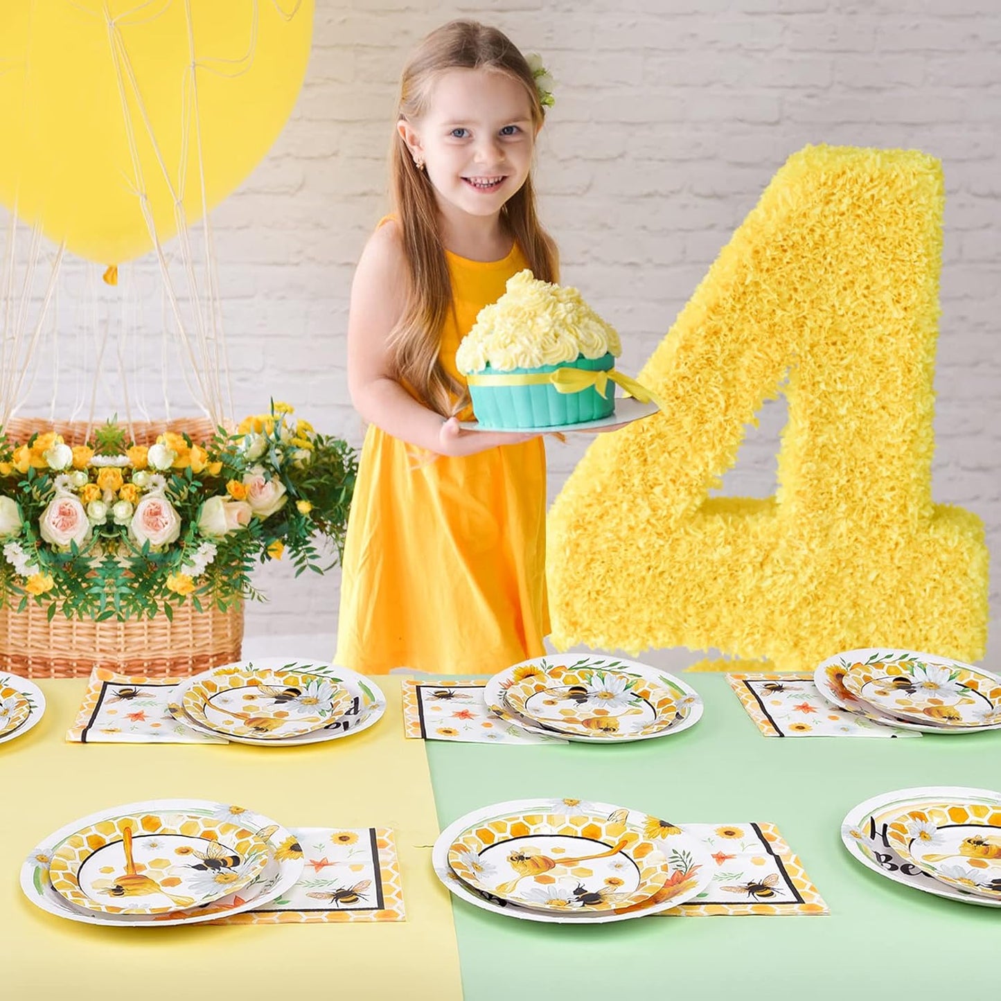 Bee Party Plates and Napkins - 48 PCS Happy Bee Day Party Supplies for Kids Honey Bee Party Tableware Set Dinner Dessert Cake Plates Lunch Napkins Serves 16 Guests