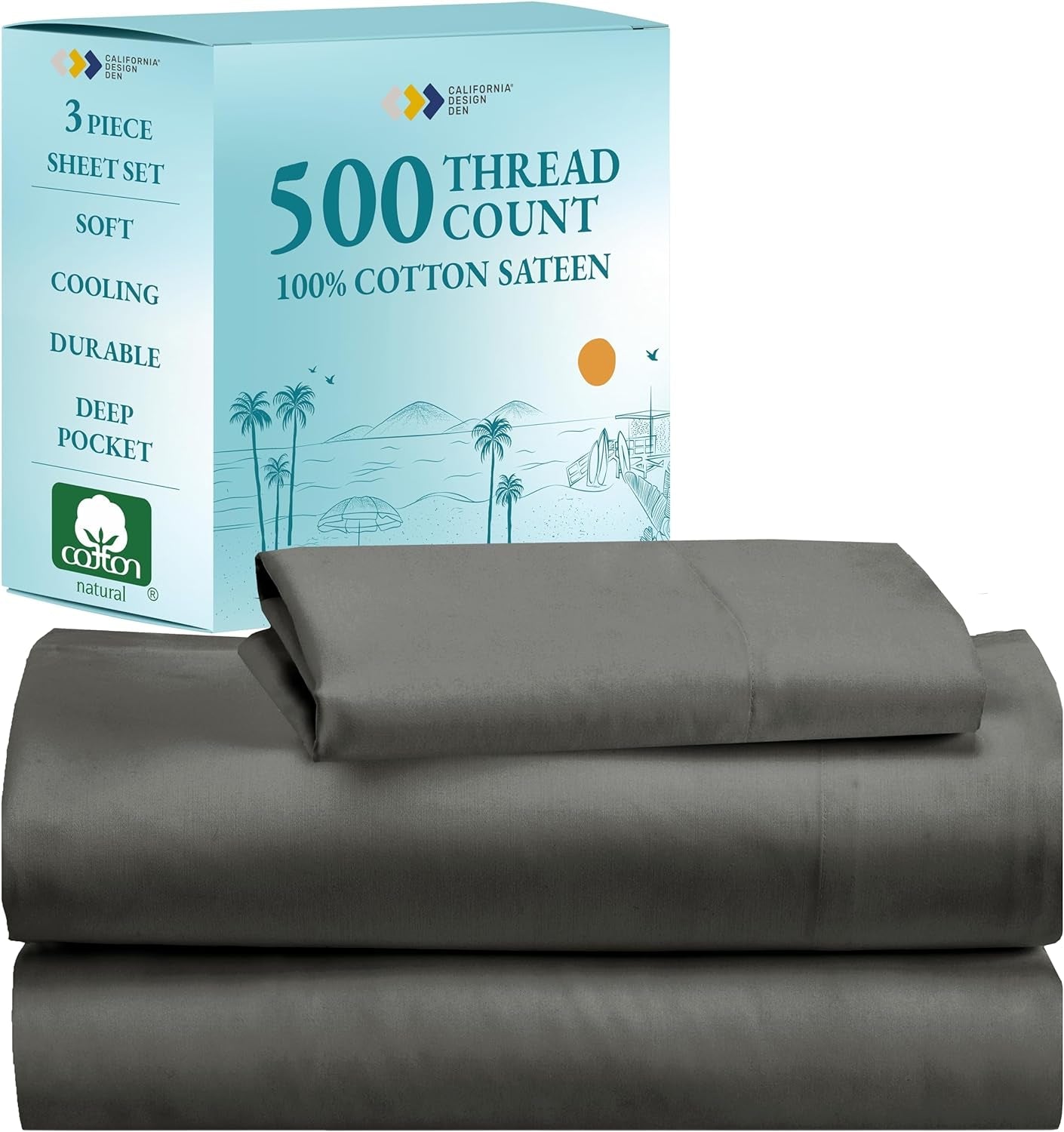 - Finest Twin Size Bed Sheets Set, Soft 100% Cotton Cooling Sheets Deep Pockets, 500 Thread Count Bedsheet Set Twin Sheets Set, Twin Bed Sheets (Grey)