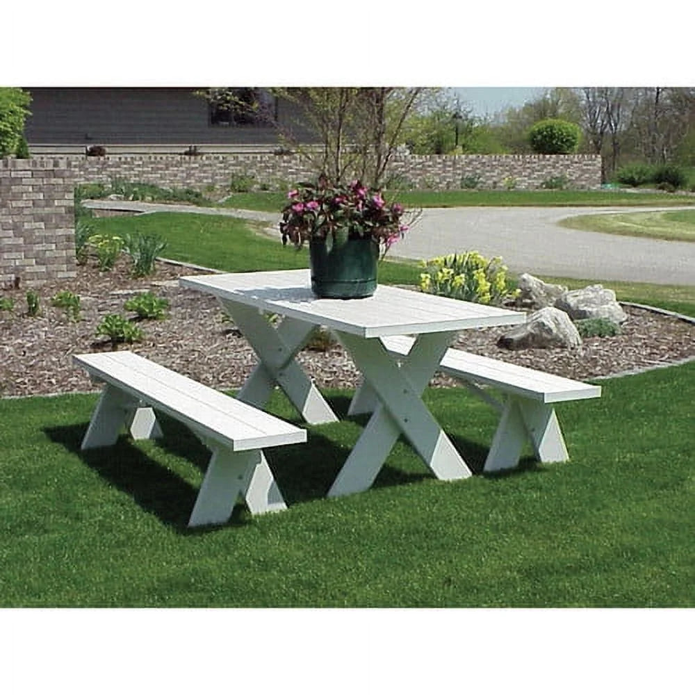 6' White Vinyl Picnic Table with Benches