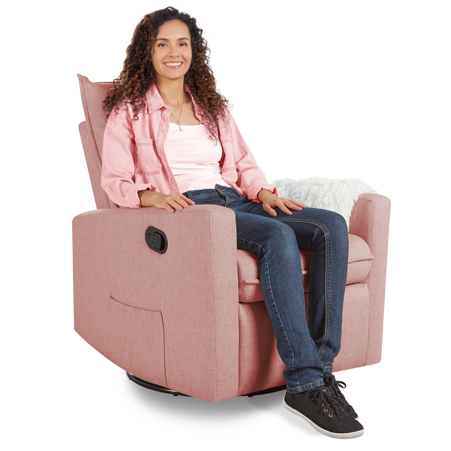 Faye Glider Recliner, Swivel Glider, Easy Assembly, Rose, Nursery Glider