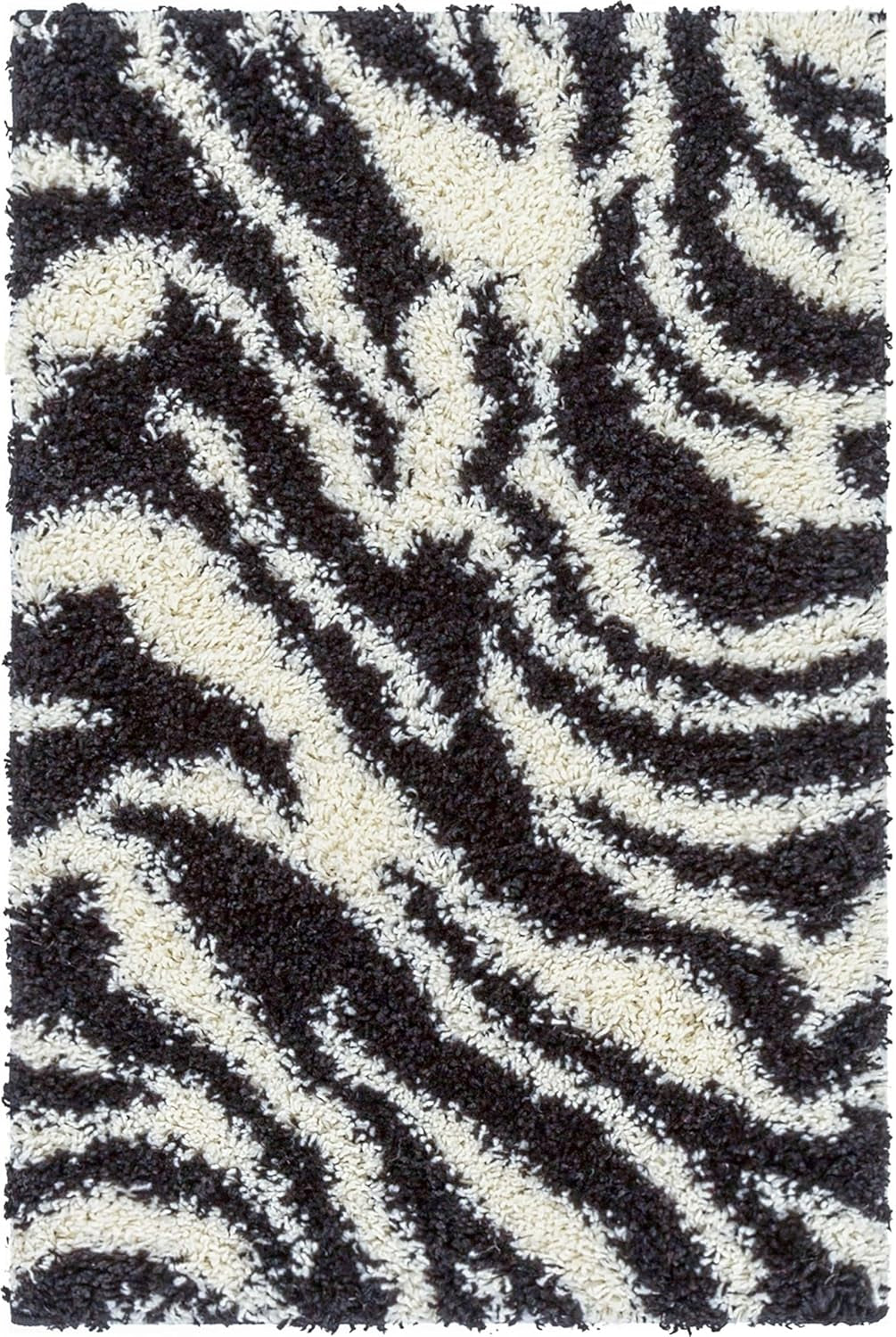Madison Shag Safari Zebra Black Animal Print Area Rug 5' X 7'2''