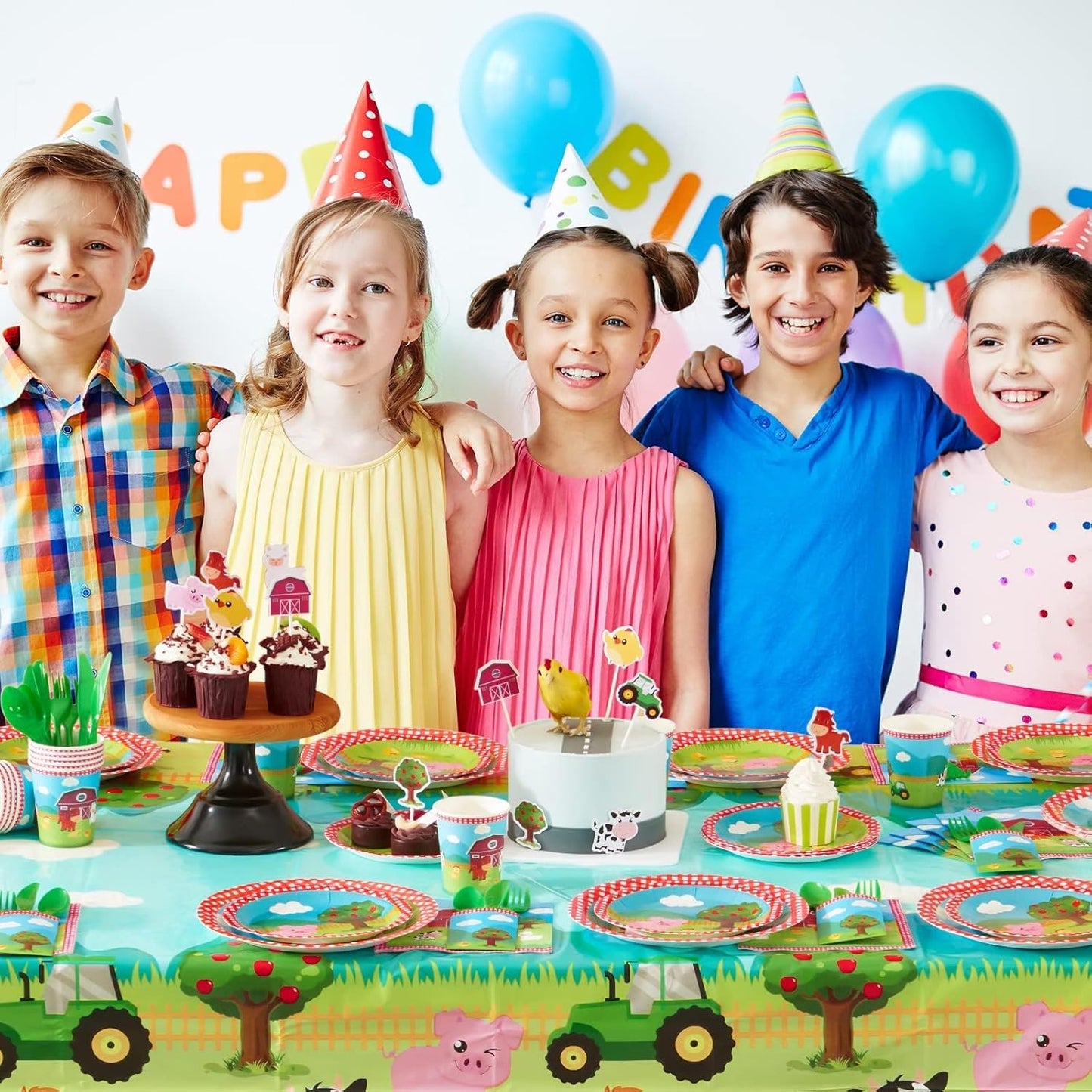 Farm Animal Party Tablecloth - 1 PC 54" X 108" Farm Birthday Party Decorations Disposable Farm Table Cover Farmhouse Animal Theme Party Supplies for Birthday Baby Shower Boys Girls