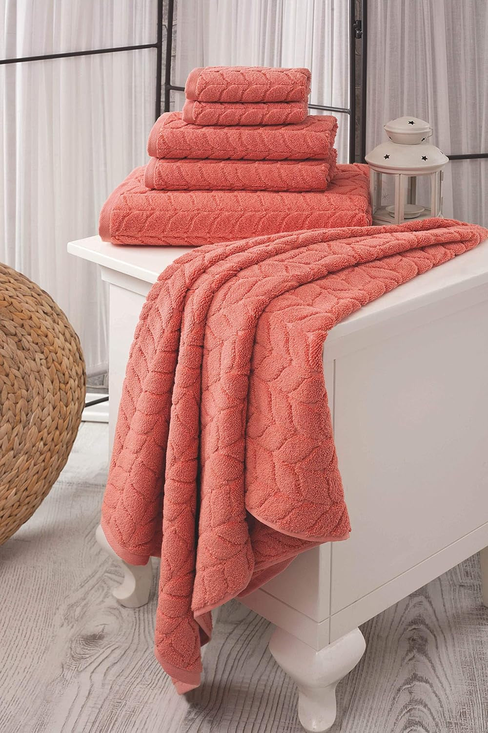 100% Turkish Cotton Jacquard Luxury Towel Set – Quick Dry Non-Gmo Ultra-Soft, Plush and Absorbent Luxury Durable Turkish Towels Set (Coral Red, 6 Pcs Towel Set)