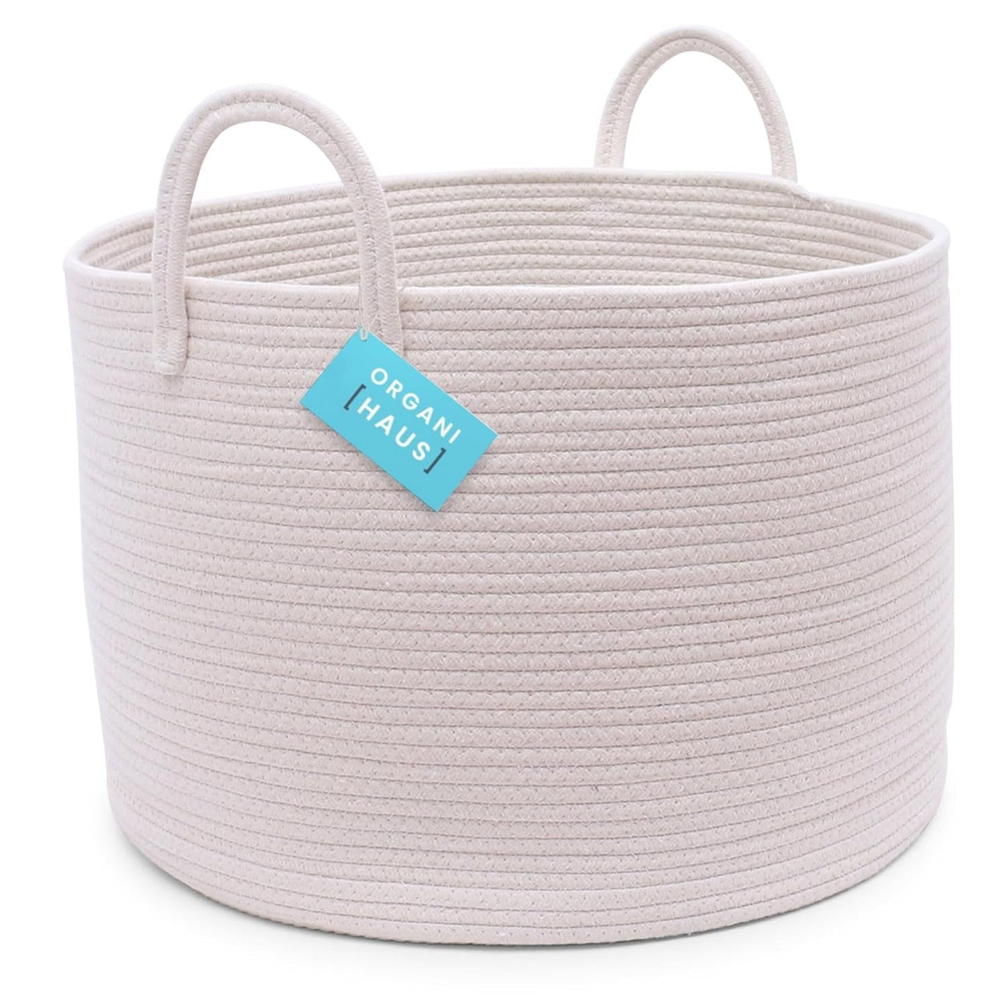 White Woven Baskets for Storage 20X13, Large Basket for Toys, Nursery Laundry Basket, Cotton Rope Basket with Handles, Towel Basket for Bathroom, Throw Blanket Basket for Living Room