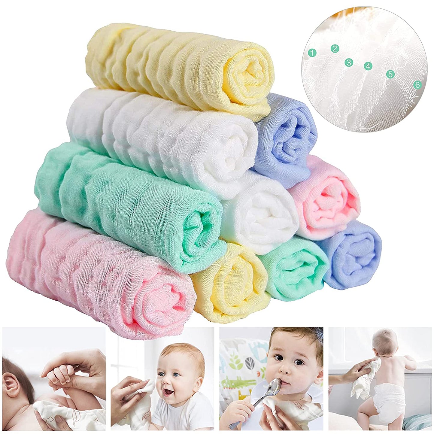 Baby Muslin Washcloths Baby Wipes Soft Newborn Essentials Baby Towels and Washcloths for Face Towel for Sensitive Skin Baby Wash Cloths 10 Pack 10X10 Inches Baby Register Shower Gift