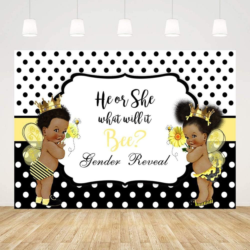 Bee Gender Reveal Backdrop Bee Baby Shower Decorations Banner What Will It Bee He or She Photography Background Banner Cake Table Photo Studio Prop 7X5Ft