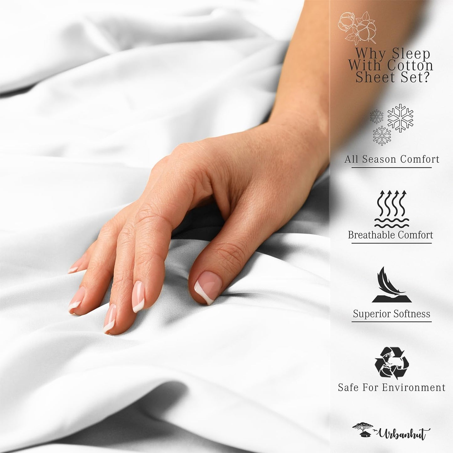 1000 Thread Count Egyptian Cotton Sheets California King Size, Long Staple Soft & Breathable, 4 Pc Bed Sheet Sets, Luxury Hotel Sateen Sheets Fits 16" Deep Pocket - White