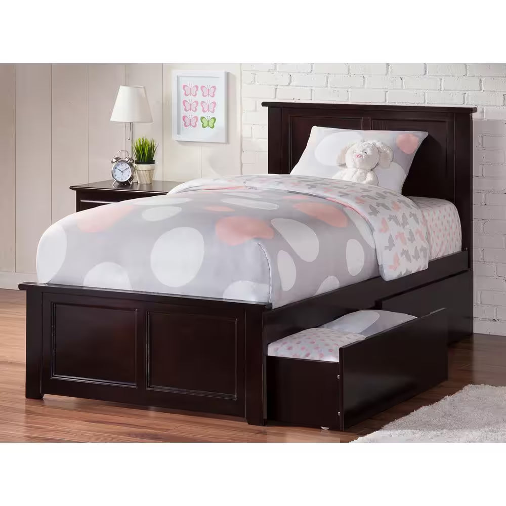 Madison Walnut Full Platform Bed with Matching Foot Board and 2 Urban Bed Drawers