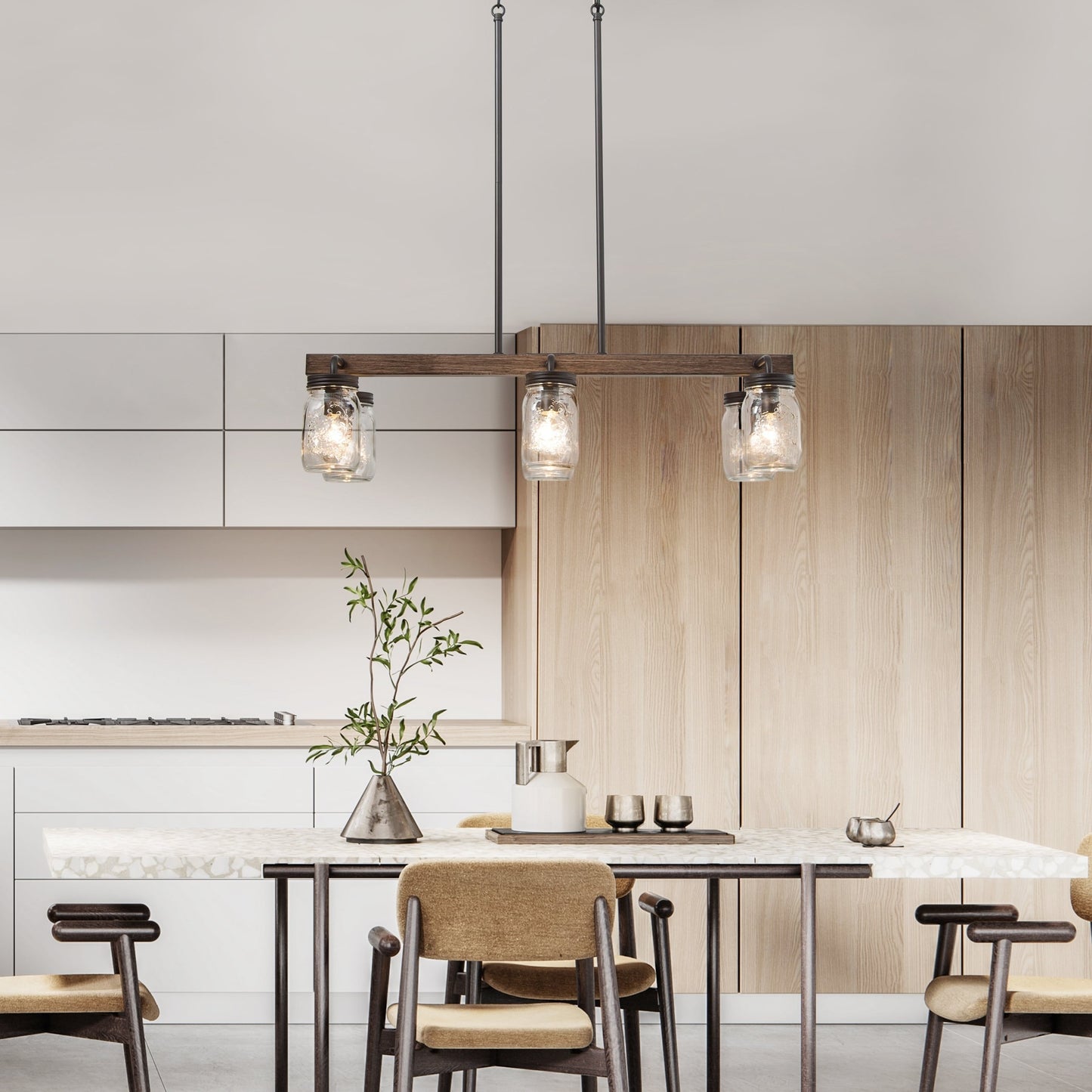 Modern Farmhouse 6-Light Chandelier Linear Kitchen Island Lights for Dining Room - L27.5" X W11"X H 71.5"